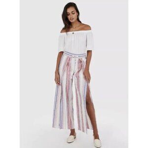 EXPRESS Womens High Waisted Striped Linen-Blend Split Leg Pants Size Large